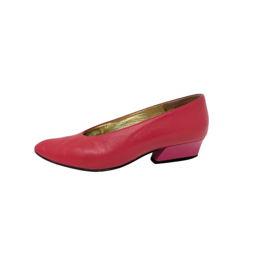 Vintage 80s Pancaldi Pink Leather Pumps 6B Colorblock Heels Made Italy